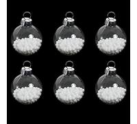 Premier Set of 6 Glass Bauble Table Place Card Holder - Clear with Snow