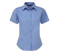 Premier Women's poplin Short Sleeve Blouse, Ladies Plain Work Shirt-Mid Blue-Size 10