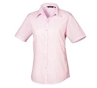 Premier Women's poplin Short Sleeve Blouse, Ladies Plain Work Shirt-Pink-Size 12