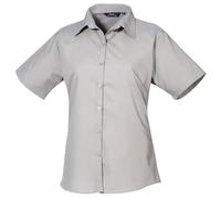 Premier Short Sleeve Poplin Blouse/Plain Work Shirt (14) (Silver)