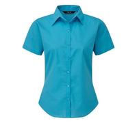 Premier Women's poplin Short Sleeve Blouse, Ladies Plain Work Shirt-Turquoise-Size 14