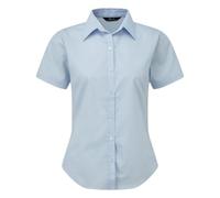 Women's poplin Short Sleeve blouse, Ladies Plain Work Shirt-Light Blue-Size 16