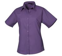 Premier Short Sleeve Poplin Blouse/Plain Work Shirt (16) (Purple)