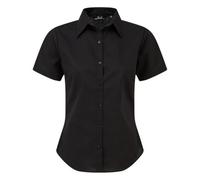 Premier Women's poplin Short Sleeve Blouse, Ladies Plain Work Shirt-Black-Size 18