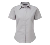 Premier Women's poplin Short Sleeve Blouse, Ladies Plain Work Shirt-Silver-Size 22