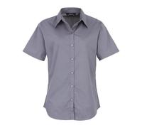 Premier Women's poplin Short Sleeve Blouse, Ladies Plain Work Shirt-Steel-Size 26