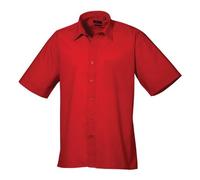 Premier Short Sleeve Poplin Shirt Men Red Formal Fit 30 Colours Certified