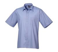 Premier Short Sleeve Poplin Shirt Men Mid Blue Formal Workwear 30 Colours