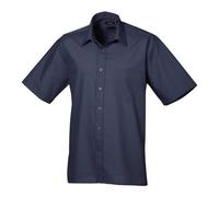 Premier Short Sleeve Poplin Shirt Navy Men Work Formal Collared Easycare