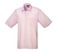Premier Short Sleeve Poplin Shirt Pink Men Work Formal Collared BSCI Certified