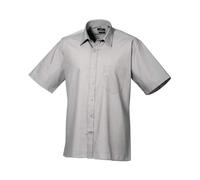 Premier Short Sleeve Poplin Shirt Men Silver Formal Work Collared 30 Colours