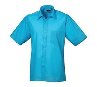Premier Short Sleeve Poplin Shirt Men Turquoise Formal Workwear BSCI Certified