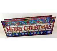 Premier Stained Glass Warm White LED Lights 'Merry Christmas' Decoration 40cm x 15cm Double Sided Dual Power Multicoloured