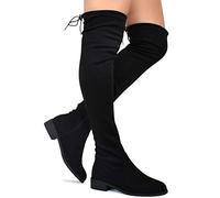 Premier Standard - Women's Fashion Comfy Vegan Suede Block Heel Side Zipper Back Lace Thigh High Over The Knee Boots