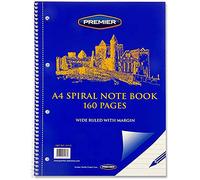 Premier Stationery 2 x A4 160 Page Spiral Notebook. Wide Ruled with Margin