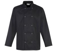 Premier Men's Studded Front Long Sleeve Chefs Jacket Chefswear in Black | Size: 2XL Premier Black 2XL