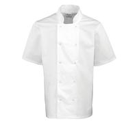 Premier Studded front short sleeve chef's jacket - Mens, 65% Polyester, Oeko-Tex