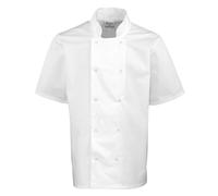 Premier Studded front short sleeve chef's jacket - Mens, 65% Polyester, Oeko-Tex