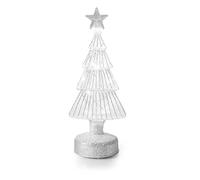 Premier Table Top Christmas Tree with Lights - Light Up Tree Ornament Glass with Silver Glitter LED Table Decorations 23cm