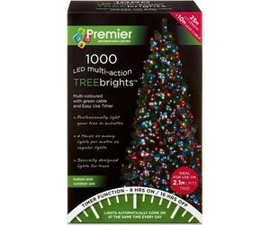 Premier TreeBright 1000 Multi Colour LED Christmas Lights With Timer - 25m