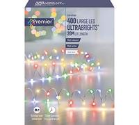 Premier Ultrabrights String Lights 400 Large LED Silver Wire 20M - Multi Coloured Lights