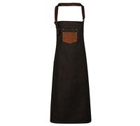Premier Unisex Adults Division Waxed Look Faux Leather Denim Bib Apron (One Size) (Black/Tan Denim)