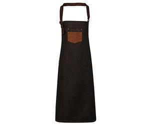Premier Unisex Adults Division Waxed Look Faux Leather Denim Bib Apron (One Size) (Black/Tan Denim)