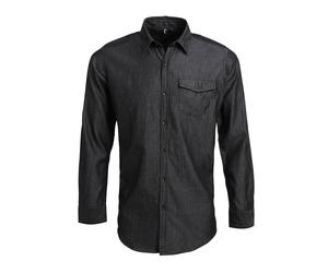 Premier Unisex Mens Denim Contrast Stitching Shirt (Black Denim) Cotton - Size Medium