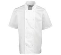 Premier Men's Studded Front Short Sleeve Chefs Jacket in White | Size: XS Premier White XS