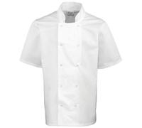 Premier Unisex Studded Front Short Sleeve Chefs Jacket (L) (White)