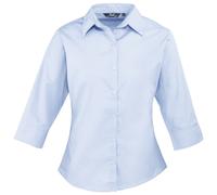 Premier Womens 3/4 Sleeve Poplin Blouse / Plain Work Shirt (Light Blue) - Size 12 UK