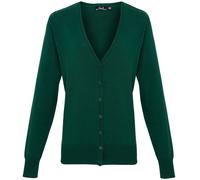 Premier Women's Button Through Long Sleeve V-neck Knitted Cardigan in Bottle Green | Size: 12 Premier Bottle Green 12