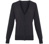 Premier Women's Button Through Long Sleeve V-neck Knitted Cardigan in Charcoal | Size: 18 Premier Charcoal 18