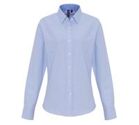 Premier Women's Cotton Rich Oxford Stripes Blouse Button Down Collar