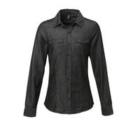 Premier Women's Denim Shirt Contrast Stitch Cotton Long Sleeve Casual