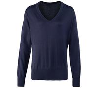 Premier Women's Knitted Cotton Acrylic V Neck Sweatshirt in Navy | Size: 24 Premier Navy 24