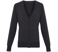 Premier Womens/Ladies Button Through Long Sleeve V-neck Knitted Cardigan (Charcoal) - Size 10 UK