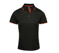 Premier Womens/Ladies Contrast Coolchecker Polo Shirt (Black/Orange) - Size Large