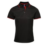 Premier Womens/Ladies Contrast Coolchecker Polo Shirt (Black/Red) - Size X-Large