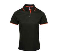 Premier Womens/Ladies Coolchecker Contrast Pique Polo Shirt (Black/Orange) - Size Small