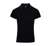 Premier Womens/Ladies Coolchecker Contrast Pique Polo Shirt (Black/Purple) - Size Large