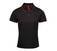 Premier Womens/Ladies Coolchecker Contrast Pique Polo Shirt (Black/Red) - Size Large