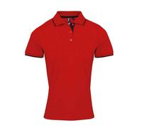 (XS, Red/Black) Premier Womens/Ladies Coolchecker Contrast Pique Polo Shirt