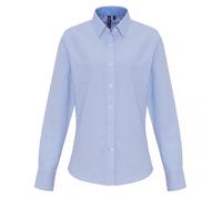 Premier Womens/Ladies Cotton Rich Oxford Stripe Blouse (White/Light Blue) - Size Medium
