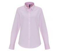 Premier Womens/Ladies Cotton Rich Oxford Stripe Blouse (White/Pink) - Pink & White - Size Medium