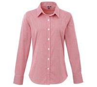 Premier Womens/Ladies Gingham Long-Sleeved Shirt (Red/White) - Size 16 UK