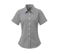 Premier Womens/Ladies Gingham Short-Sleeved Shirt (Black/White) - Size 10 UK