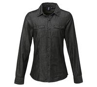 Premier Womens/Ladies Jeans Stitch Long Sleeve Denim Shirt (XL) (Black Denim)