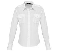 Premier Womens/Ladies Long Sleeve Pilot Shirt (16) (White)