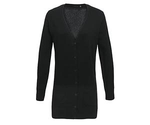 Premier Womens/Ladies Longline V Neck Knitted Cardigan (18) (Black)